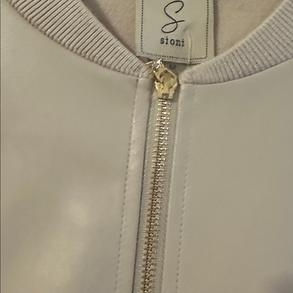 Celine Beige Bomber Jacket/sweater for Women , chest is faux leather! - Picture 3 of 5